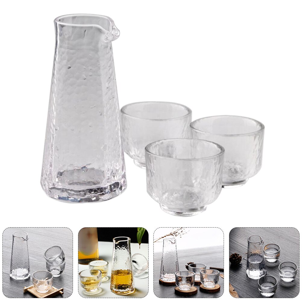 1 Set 4Pcs Glass Sake Cups Japanese Style Sake Set Sake Pot (Transparent)