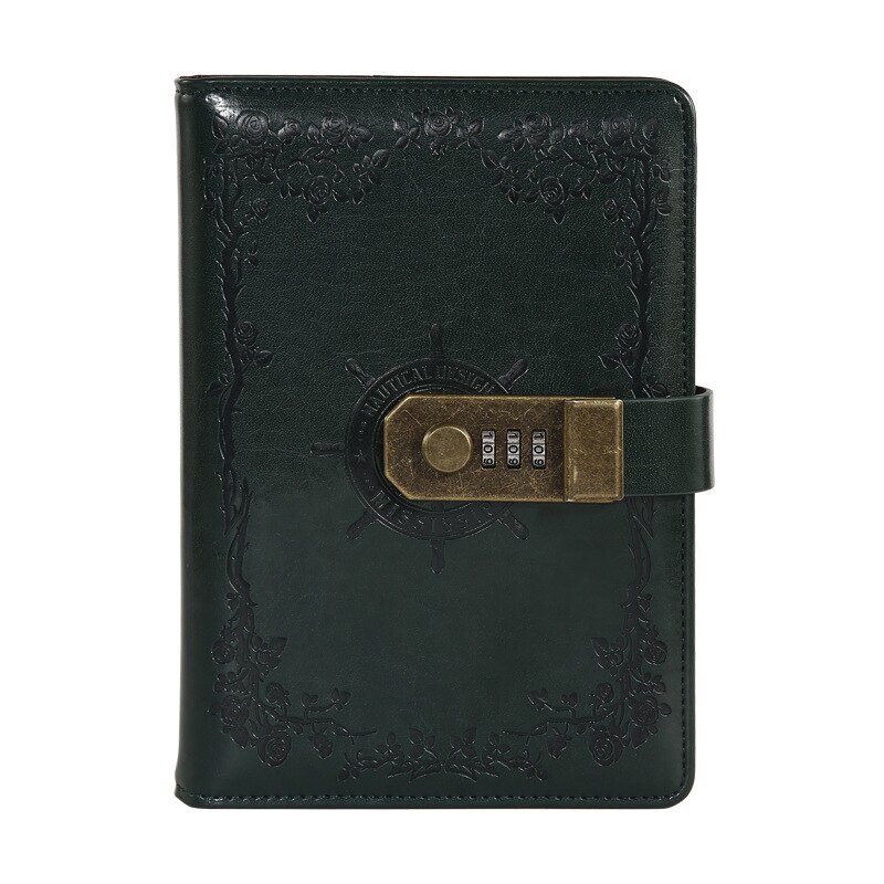 Diario de cuero Pu A5 con bloqueo, planificador, contraseña, cuadernos Retro y diarios, Agenda, cuaderno de notas, suministros para cuaderno de colegio: Borgoña