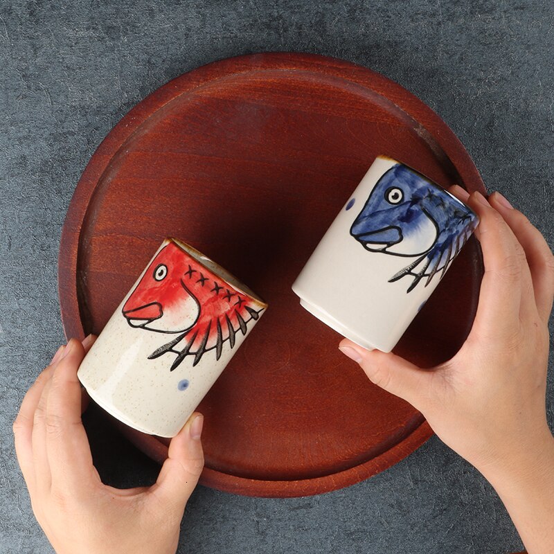 Taza de agua pintada a mano japonesa, copa de sopa de cuerpo recto, golondrina, taza de té de cebada para restaurante, vaso práctico, taza de té de cerámica