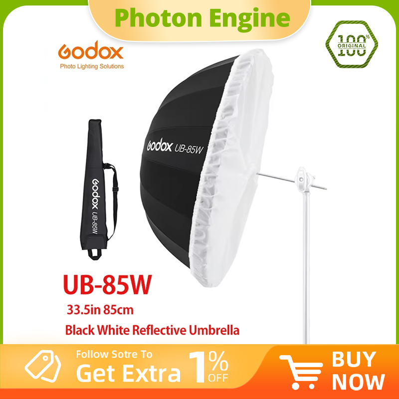 Godox UB-85W 33,5 in 85cm parabolisch schwarz weiß reflektieren der Regenschirm Studio Lichts chirm mit schwarz silbernem Diffusor abdeckung stuch