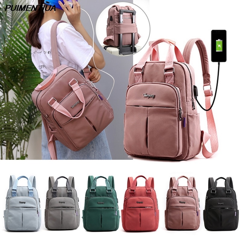 Solid Women Backpack Female Travel School Bags For Teenage College Schoolbag Nylon Solid Color High Student Bag