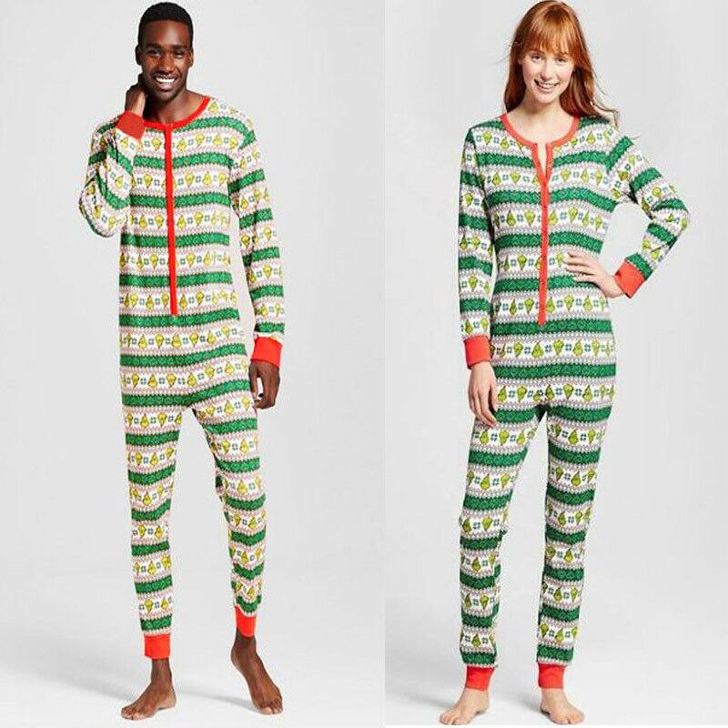 Familie matchende julepyjamas jumpsuit stribe jule nattøj nattøj