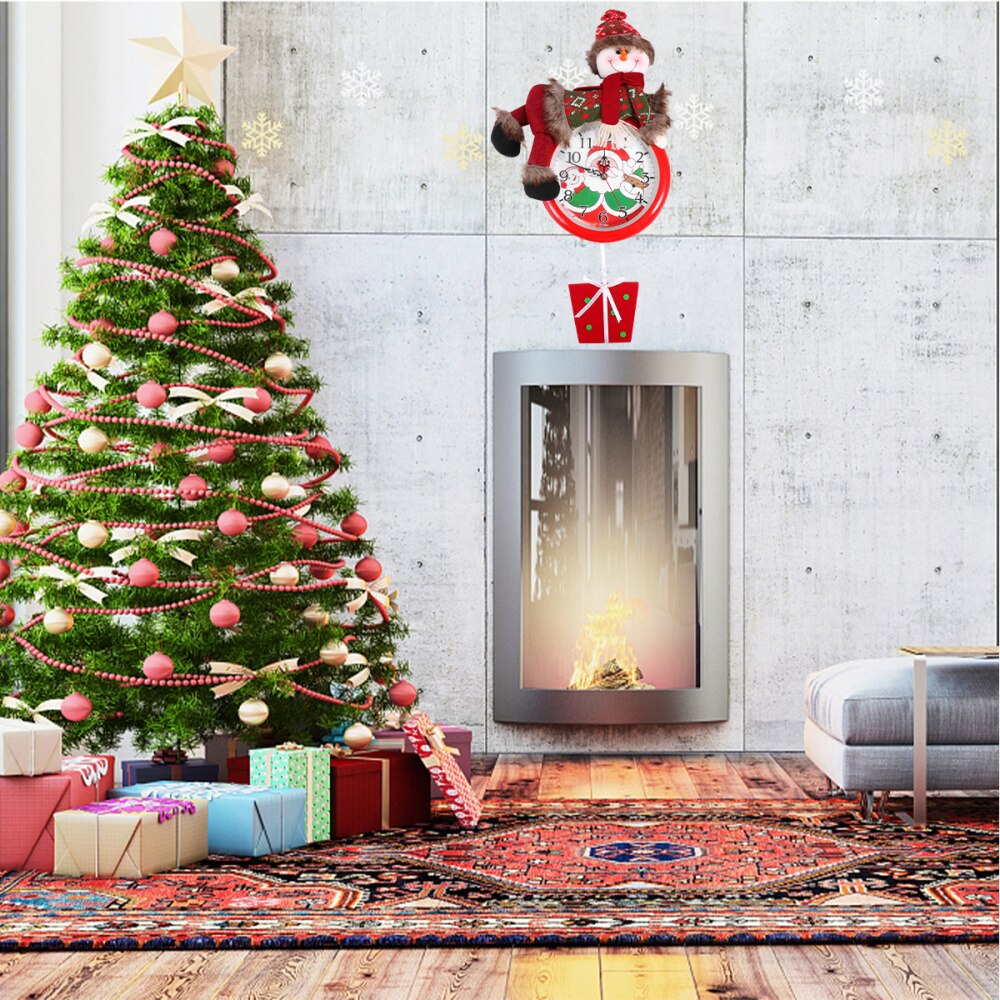 1pc Cartoon Snowman Wall Clock Christmas Clock Wall Clock Decor Xmas Wall Clock for Office Room Party