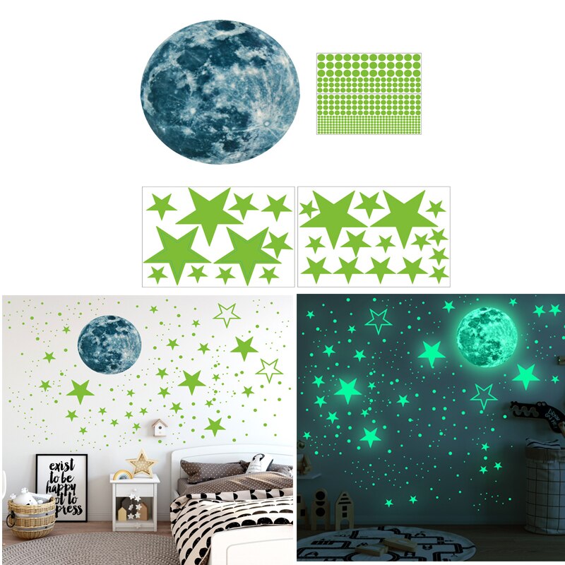 435pcs/set Luminous 3D Star Moon Dot Wall Stickers Kids Room Bedroom Ceiling Home Decoration Fluorescent Glow in the Dark