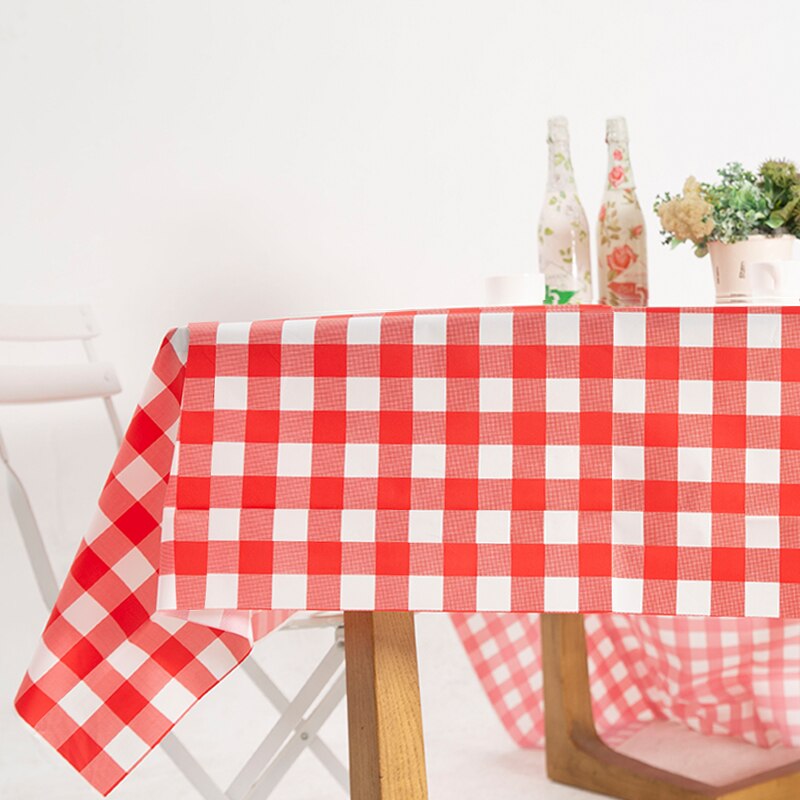 1pc D&Z PE Disposable Red Plaid Table Cover for Wedding Party Christmas Plastic Tablecloth Picnic Easy Use Supplies