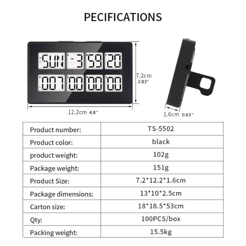 Dual Kitchen Timer Cooking Timer 2 Channels Count Up ＆ Down Timer with Magnetic Back 999 Days 7 Colors Backlight