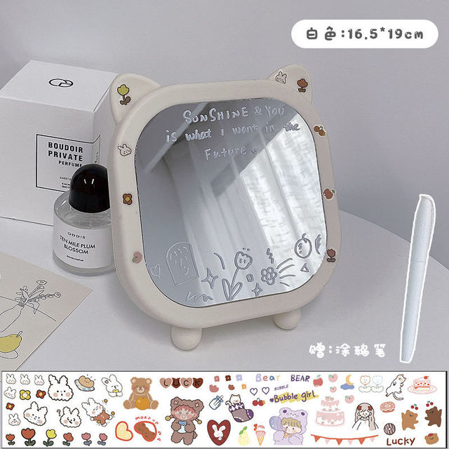 Ins-Espejo de maquillaje con forma de oso para chica, accesorio decorativo para dormitorio de estudiantes, escritorio, princesa: 01