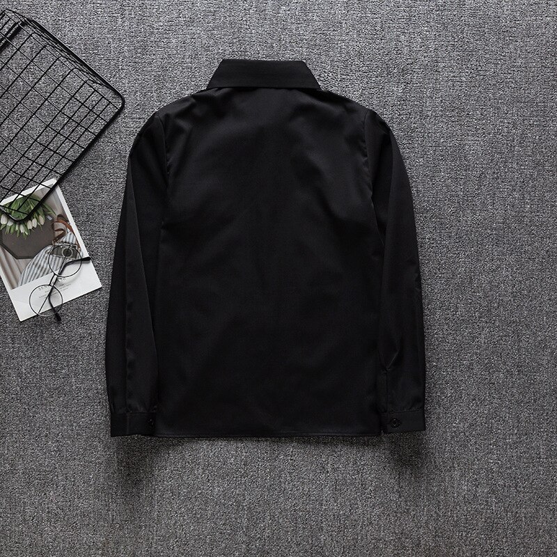 Camisa escolar japonesa feminina, uniforme de trabalho para meninas, estudantes de algodão preto, uniforme jk, camisa preta de manga longa