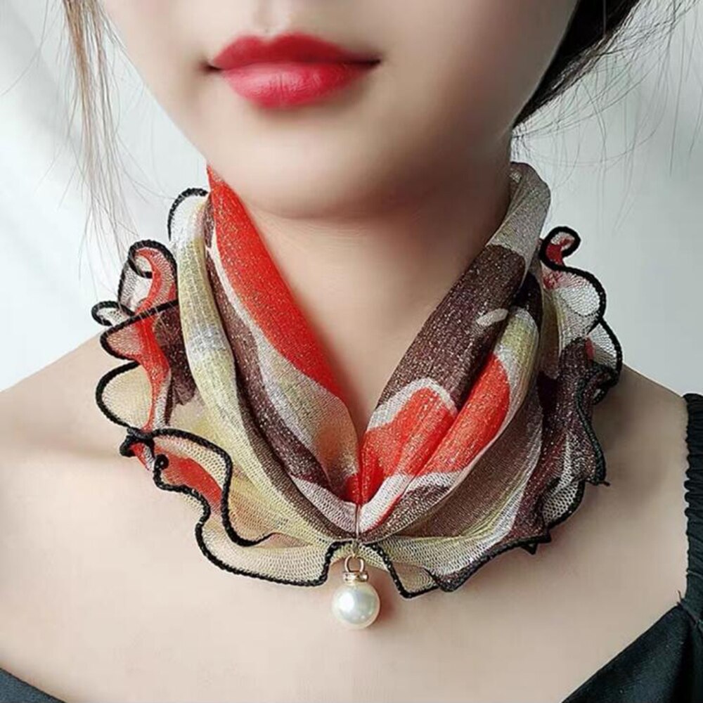 Lace Pearls Scarf Wood Ears Gold Thread Lace Variety Lady Neck Hair Chiffon Scarves Soft Spring Summer Scarf Mother's Day: 19