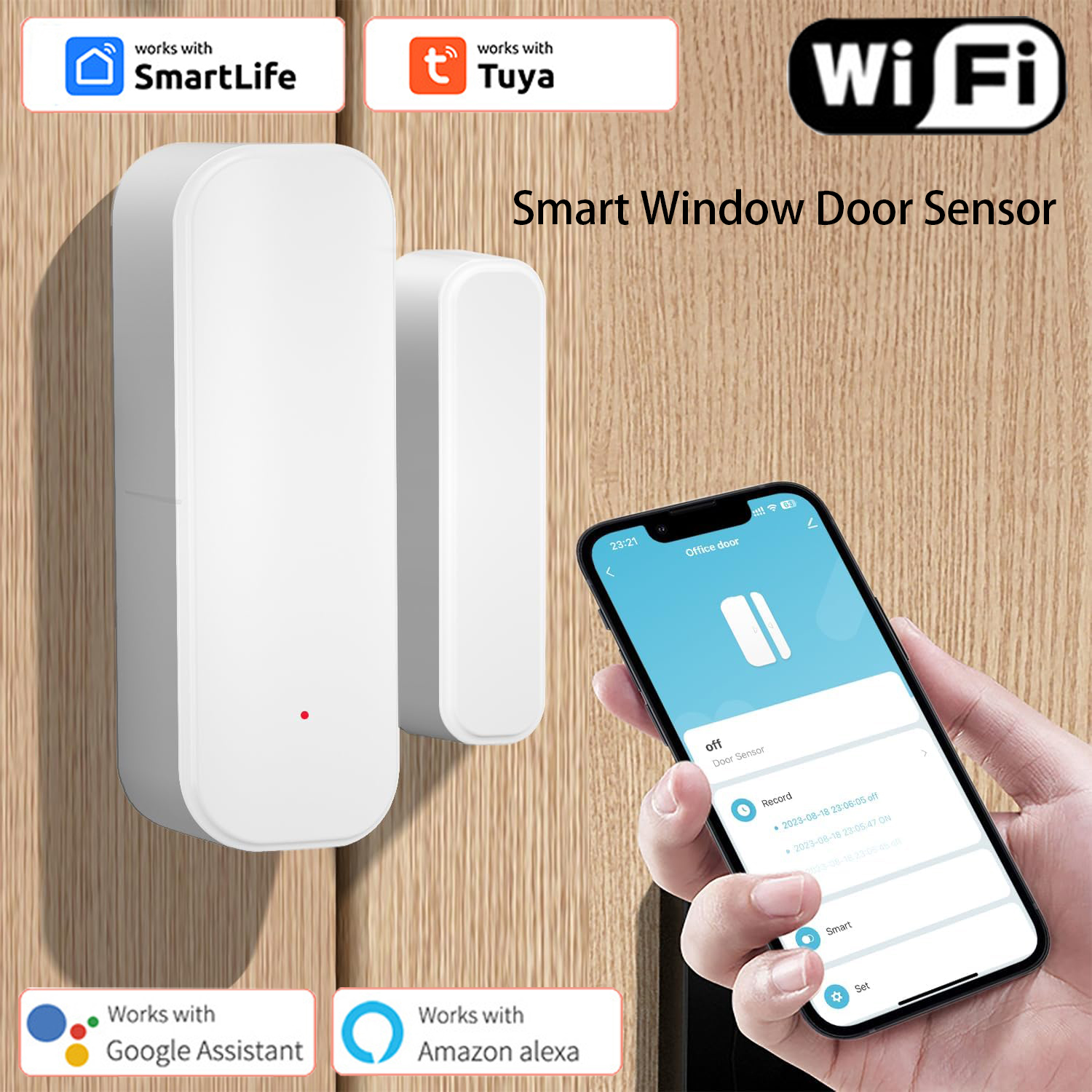 Tuya WiFi Raamdeursensor Draadloze deurdetector Alarmen Smart Life APP Afstandsbediening Werk met Alexa Google Home Smart Home