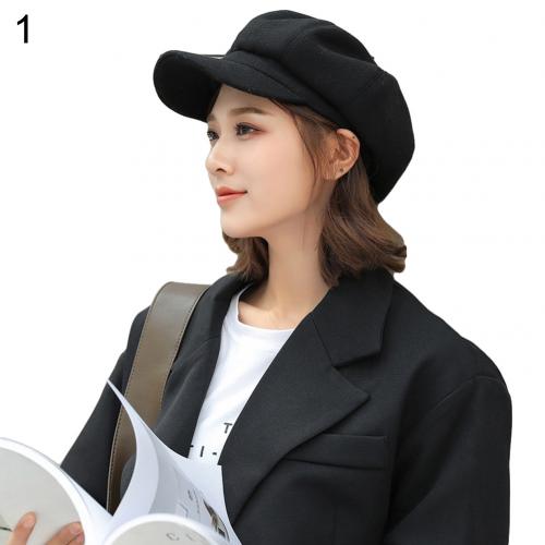 SALES! British Style Felt Solid Color Wide Brim Women Beret Autumn Winter Warm Peaked Cap Hat Artist Easy-matching: Black