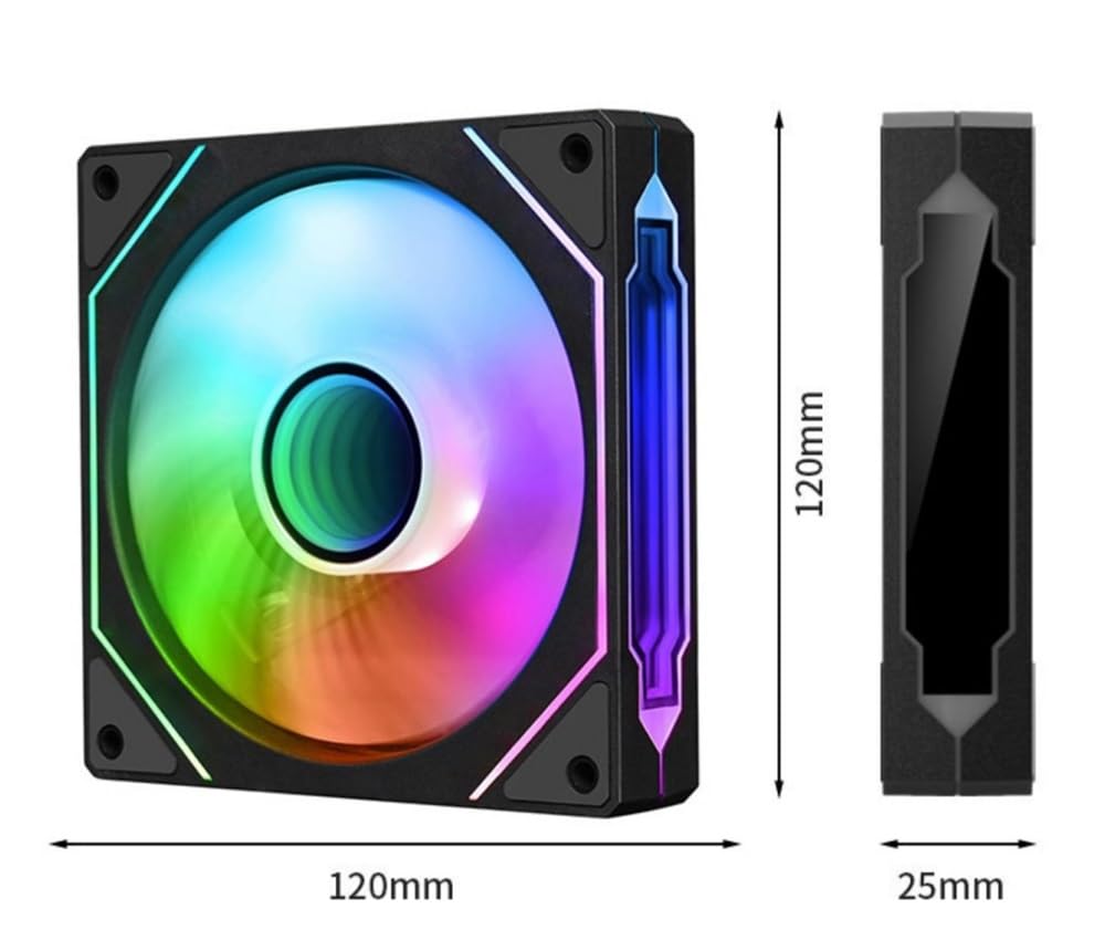 Computer Chassis Fan 12cm ARGB 4 Pin Quiet Cooling Fan 12V Large Air Volume 56.8CFM/600-1500RPM