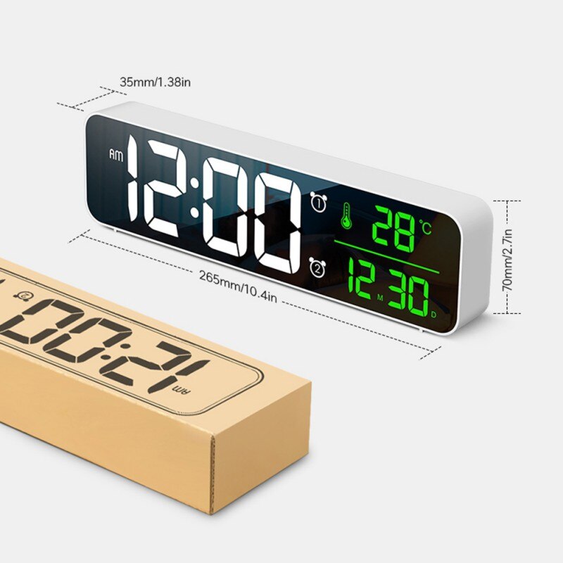 Led digitale multifunctionele wekkers voor slaapkamers, groot wit cijferdisplay, grote, eenvoudige dimmer met volledig helderheidsbereik