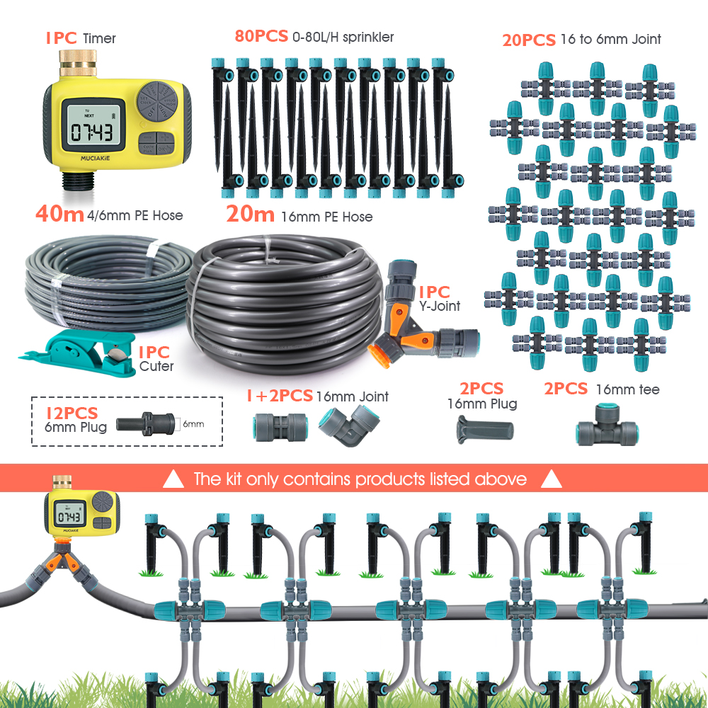 10-60M 13cm Sprinkler Garden Watering Kit 1/2" 1/4" PE Hose Drip Irrigation System 20/40/80/120Dropper Automatic Watering Plants