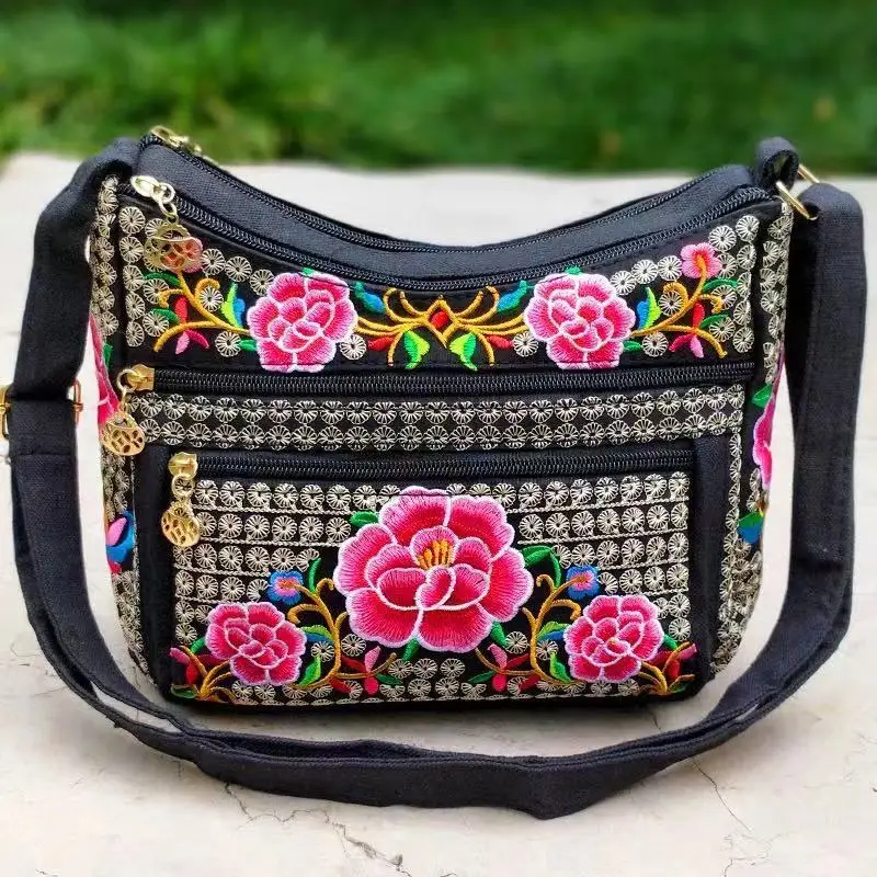 Sac de Style ethnique du Yunnan, sac à bandoulière brodé pour femmes, sacs à bandoulière entièrement brodés pour dames: green