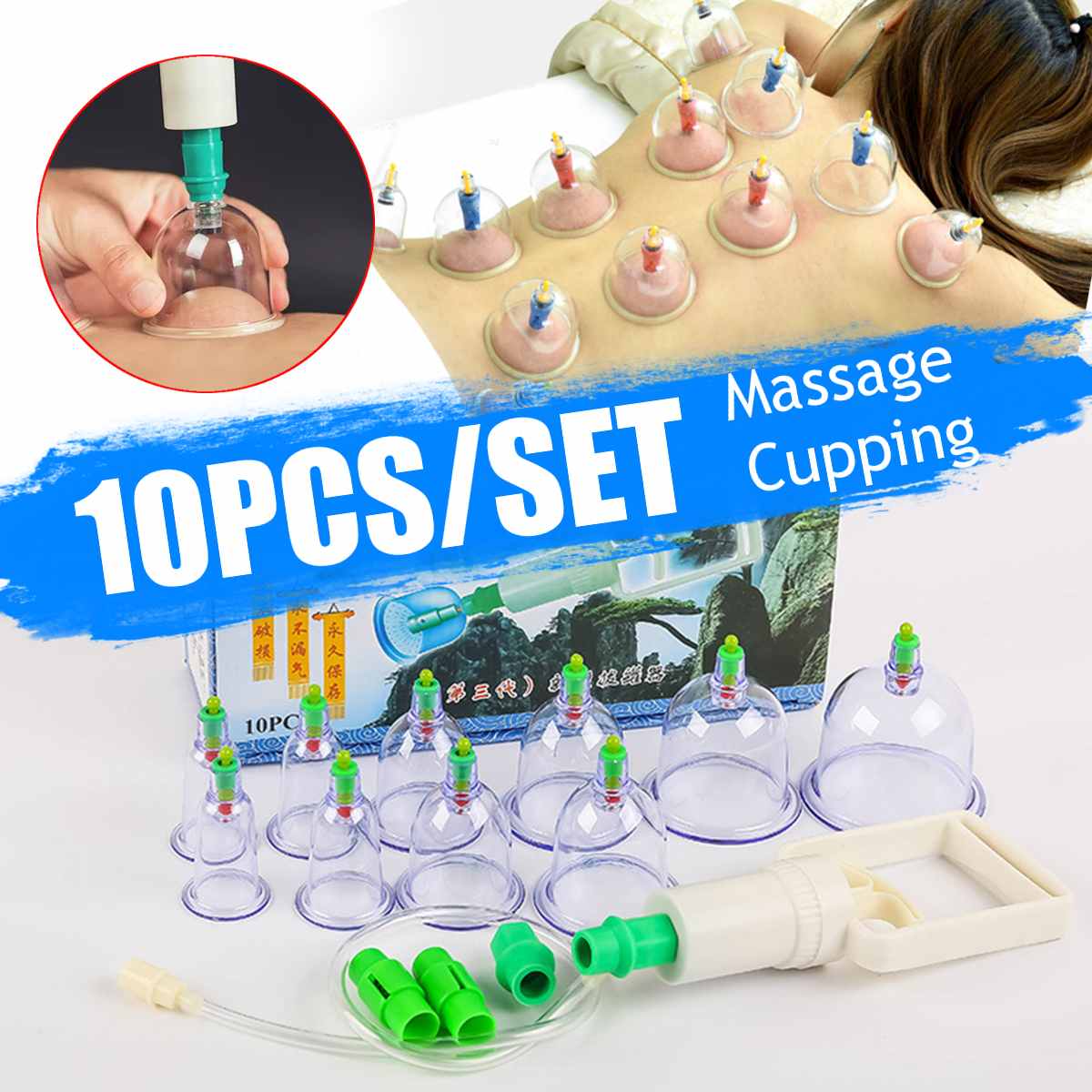 10Pcs Massage Vacuüm Cupping Set Dikkere Magnetische Opzuigen Cupping Blikjes Cupuncture Massage Zuignap