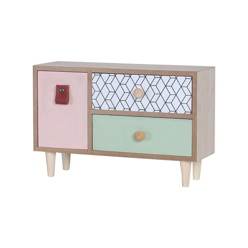 Wooden Drawer Storage Box Desktop Dividers Organizer Cute Cactus Pattern Makeup Cosmetic Container Jewelry Shelf Cabinet