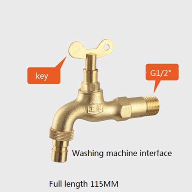 Wall Mount Brass Bibcock Washing Machine Tap Outdoor Garden Faucet With Lock Washing Machine Faucet car wash Faucet: L