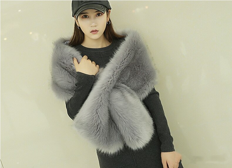 JaneVini Navy Winter Faux Fur Bolero Bridal Shawls and Wraps Warm Cape Cloak Wedding Coat Jacket for Evening Party: Gray