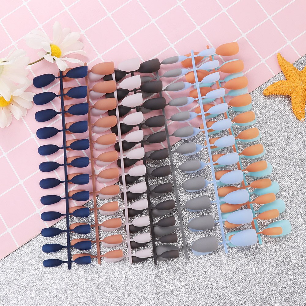 24 stuks/vel matte nepnagels purecolor tips patch kunstmatige chip french nail art extensies accessoires populair