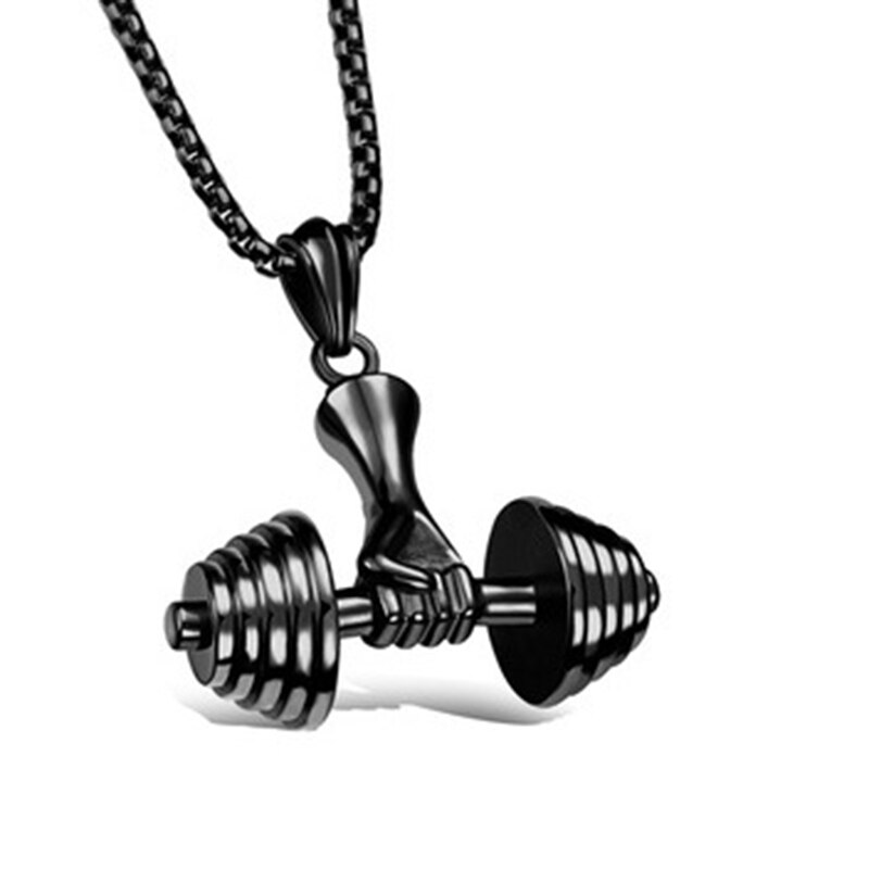 5 Pcs 2020 Nuova Palestra Manubri Pendente Della Collana Bodybuilding Collana Uomini e Donne di Sport Bilanciere Manubri Regalo Regalo di Festa: Barbell Black