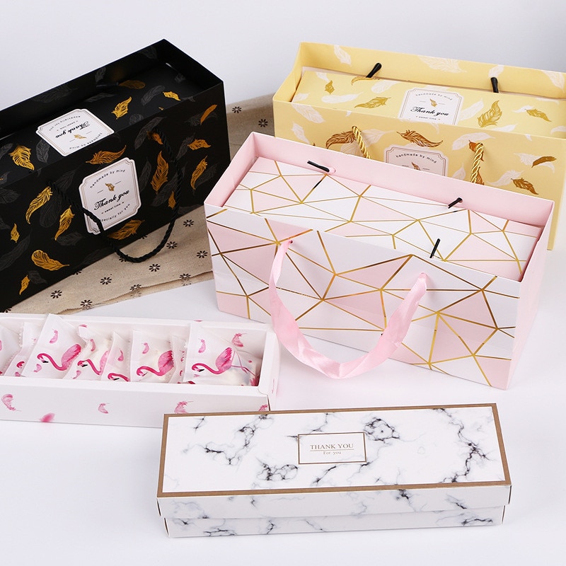 Kreative Flamingo Box Marmor Papier Tasche Dragee Cookies Tote Taschen Hochzeit Schokolade Kuchen Verpackung Papier Boxen Party Supplies