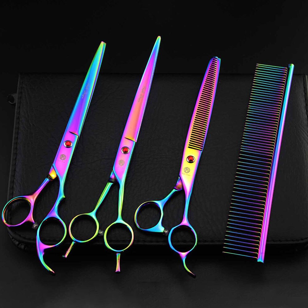 8 Inch Dog Hair Scissors Bent For Dogs Grooming Cat Japan 440C Dog Shears Hair Cutting Thinning Curved Scissor Set