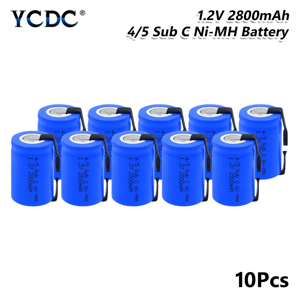 YCDC 4/5SC SC Sub C li-ion Li-Po Lithium Battery high-discharge 1.2V 2800mAh Rechargeable Ni-MH Batteries With Welding Tabs: 10 PCS