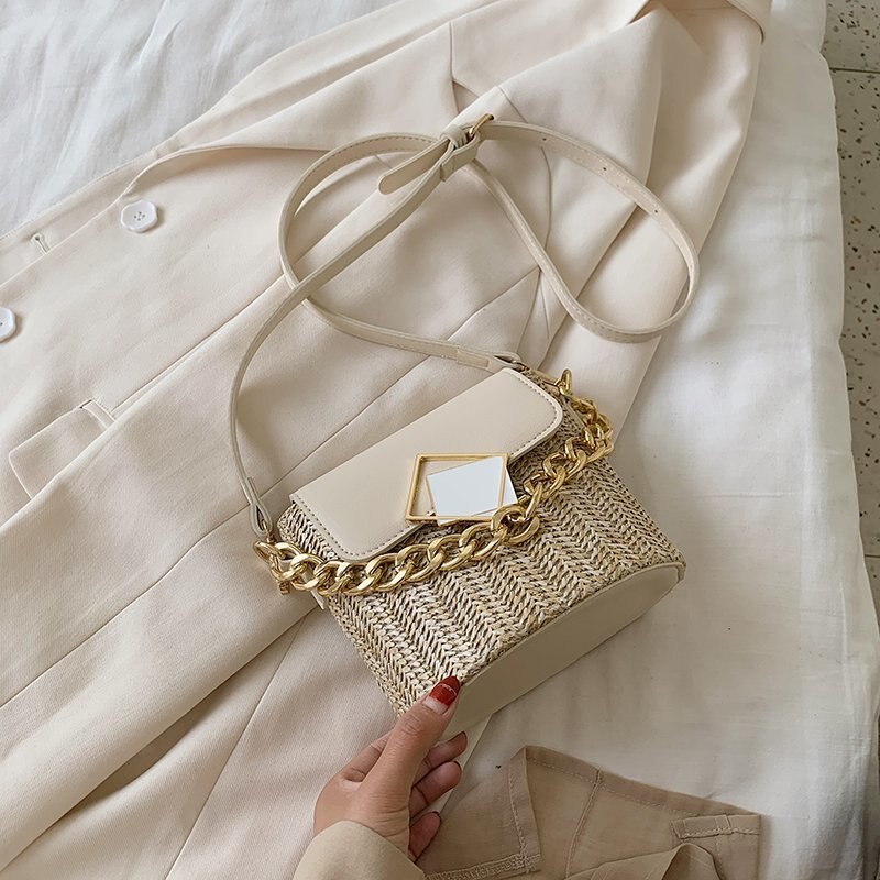 Kleine rieten emmertassen voor dames, zomerse crossbodytassen, reistassen en handtassen voor dames, schoudertassen voor dames