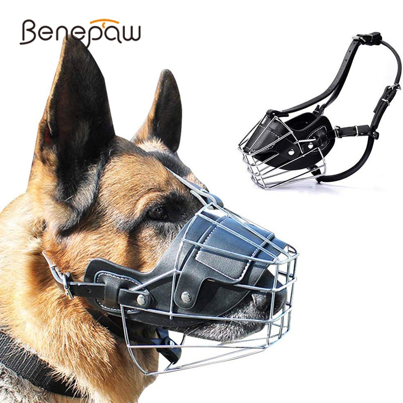 Benepaw Anti Bite Buyuk Kopek Namlu Tel Sepet Metal Maskesi Ayarlanabilir Deri Kayislar Pet Agiz Maskesi Alman Coban Pitbull Grandado