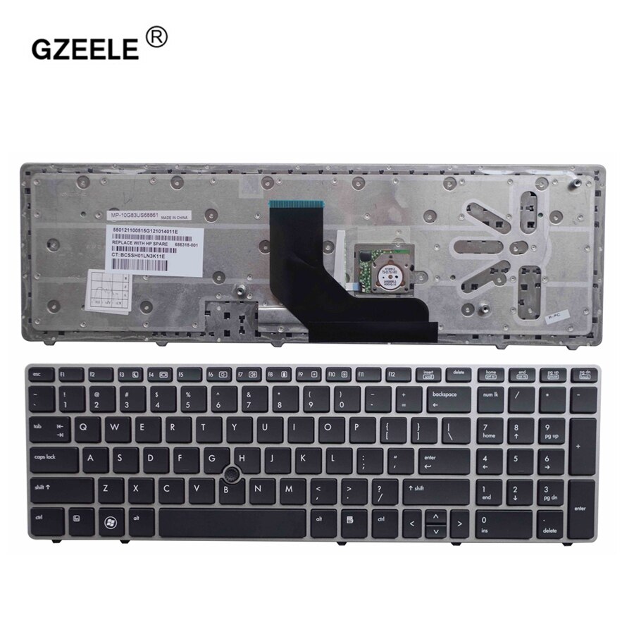 US/RU keyboard For HP ProBook 6560b 6565b 6570b for EliteBook 8560p 8570P 8560B Laptop: US silver