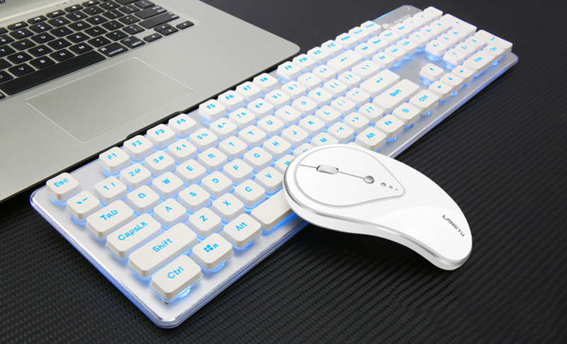 Oplaadbare Draadloze Toetsenbord En Muis Laptop Pc Computer Mechanische Toetsenbord Met Achtergrondverlichting 2.4G Gaming Muis Toetsenbord: white blue light