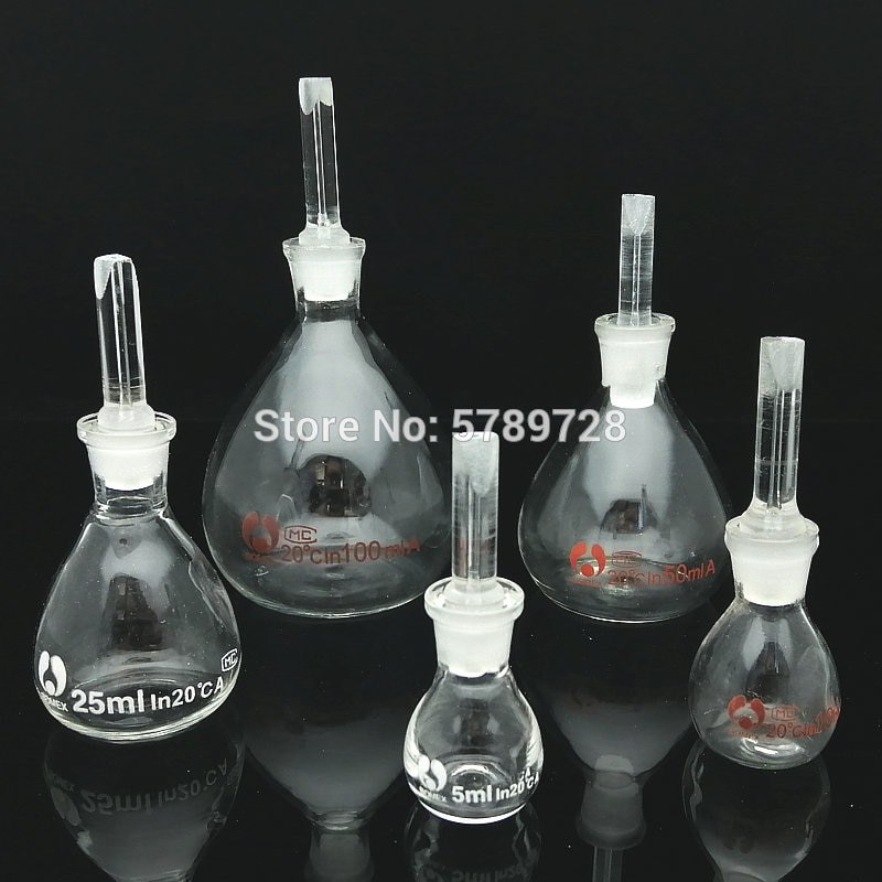 5pcs 10pcs Glass Spherical Density Bottle, Lee&#39;s Pycnometer Lab Volumetric Flasks 5ml 10ml 25ml 50ml 100ml