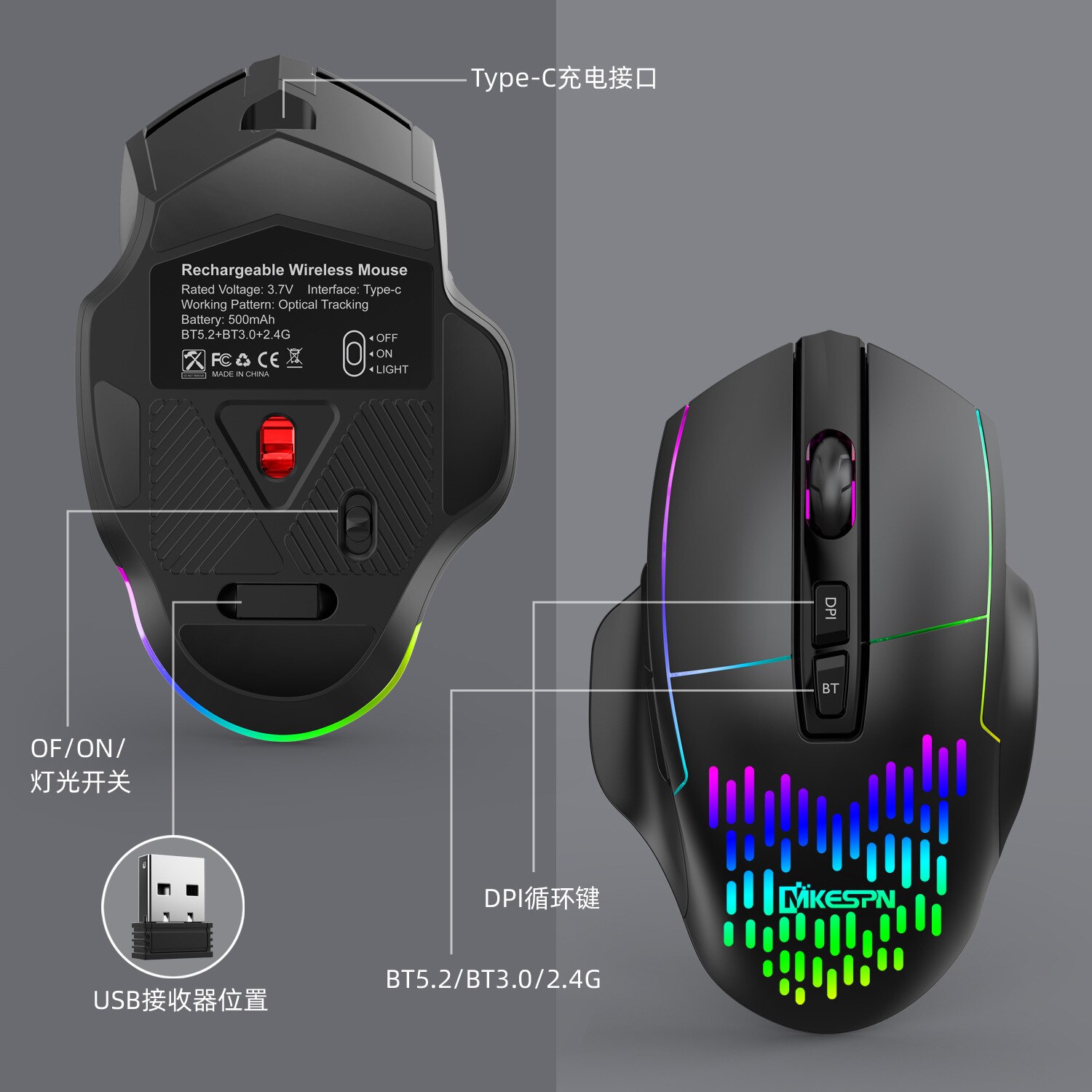 Wireless Mouse Ergonomic Computer Mouse PC Optical Mause with USB Receiver 8 buttons 2.4Ghz Wireless Mice 1600 DPI For Laptop
