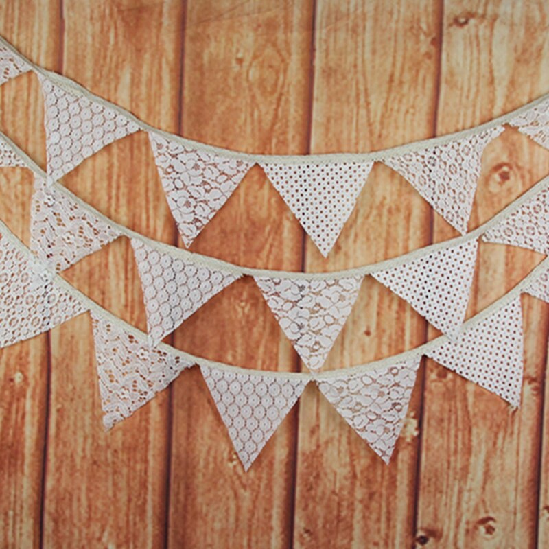 Banderines de arpillera rústica Vintage para boda, banderín de tela de encaje, guirnaldas colgantes, decoración de boda, suministros simples para: Default Title