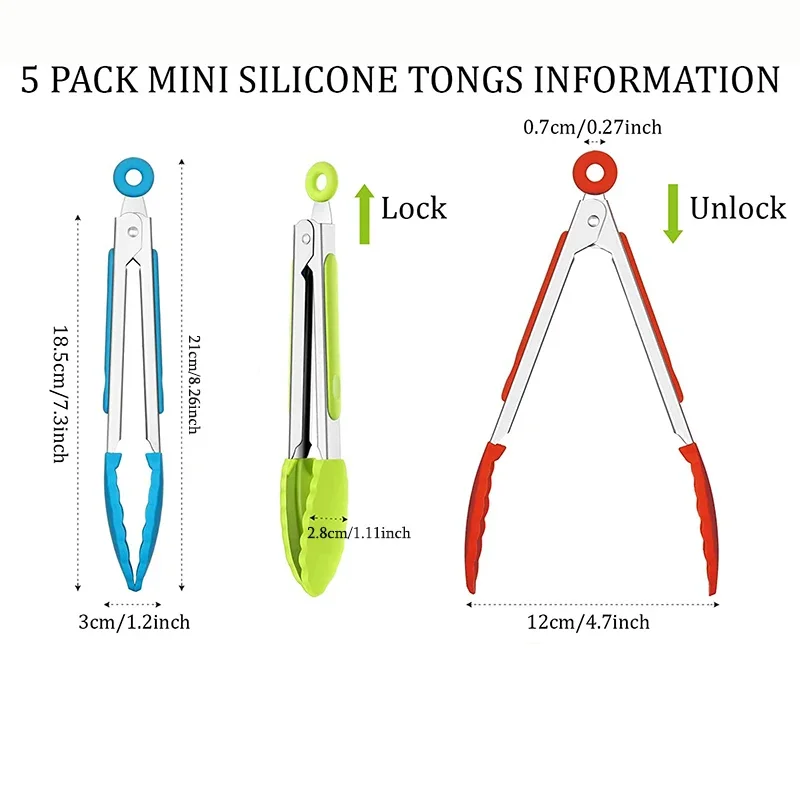 Pinzas de silicona para alimentos, pinzas de cocina de acero inoxidable, pinza antideslizante para cocinar, barbacoa, ensalada, herramientas de cocina para parrilla, 1 unidad