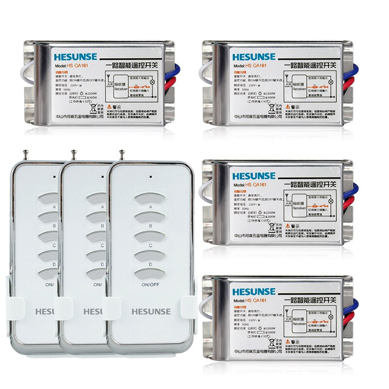 HESUNSE 4 Way 85V-265V HS-QA161 1N4 With 4 Metal Receivers Digital Wireless Remote Switch: HS-QA161 1005W 3N4