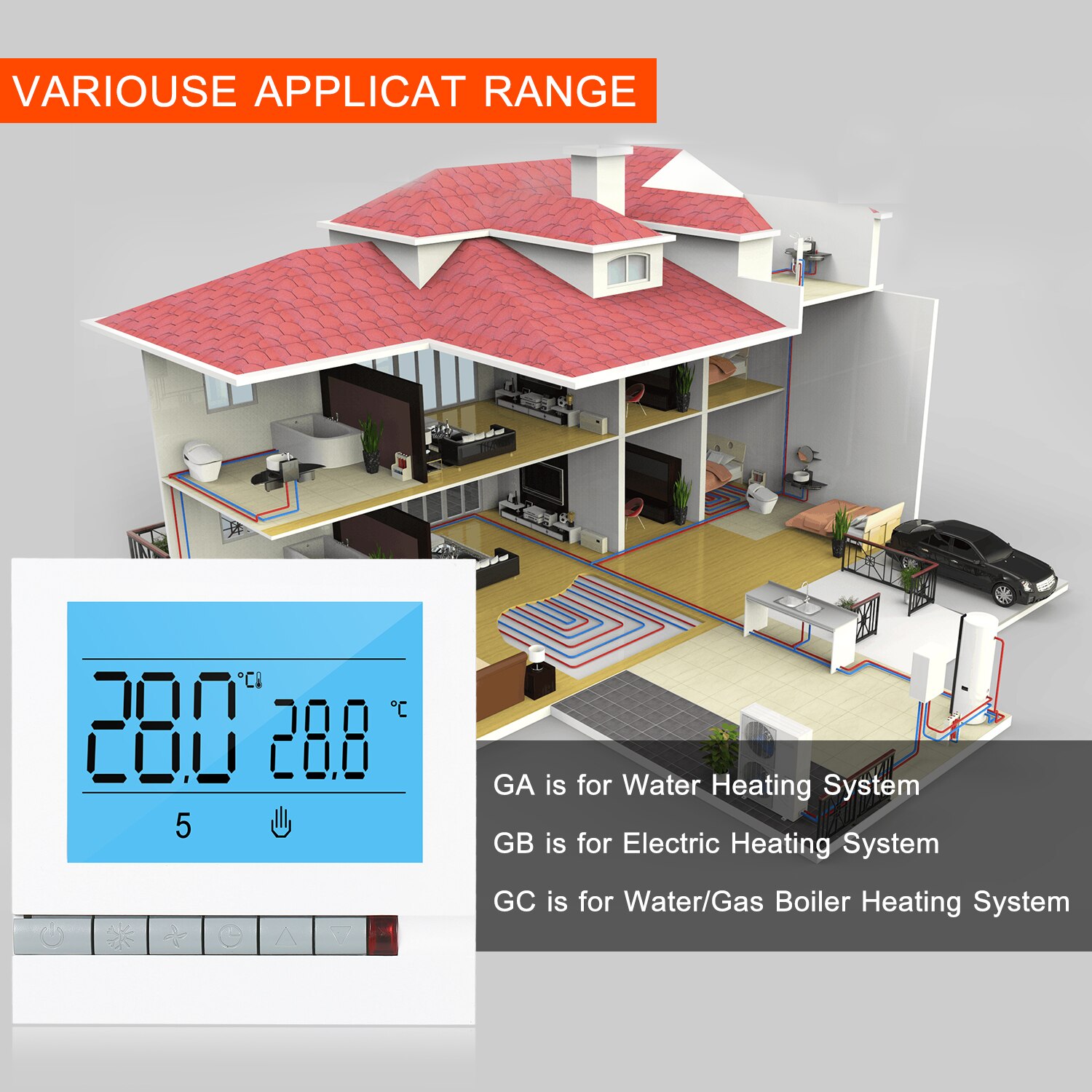 Programmable Smart Thermostat for Water Heating Large LCD Screen with Backlight Water Foor Heating Temprature Controller