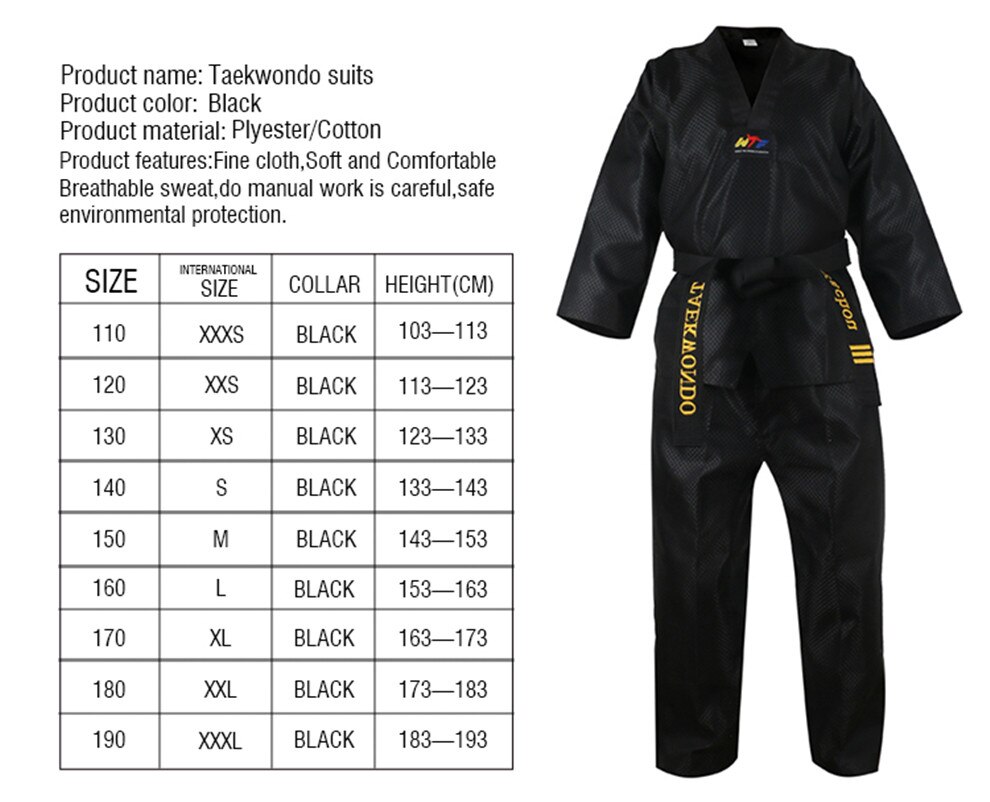 Gingpai Zwart Volwassen Universele Kid Kitaekwondo Karate Uniform Training Prestaties Dobok Tkd Kleding Jas Taekwondo Riem Pak Set