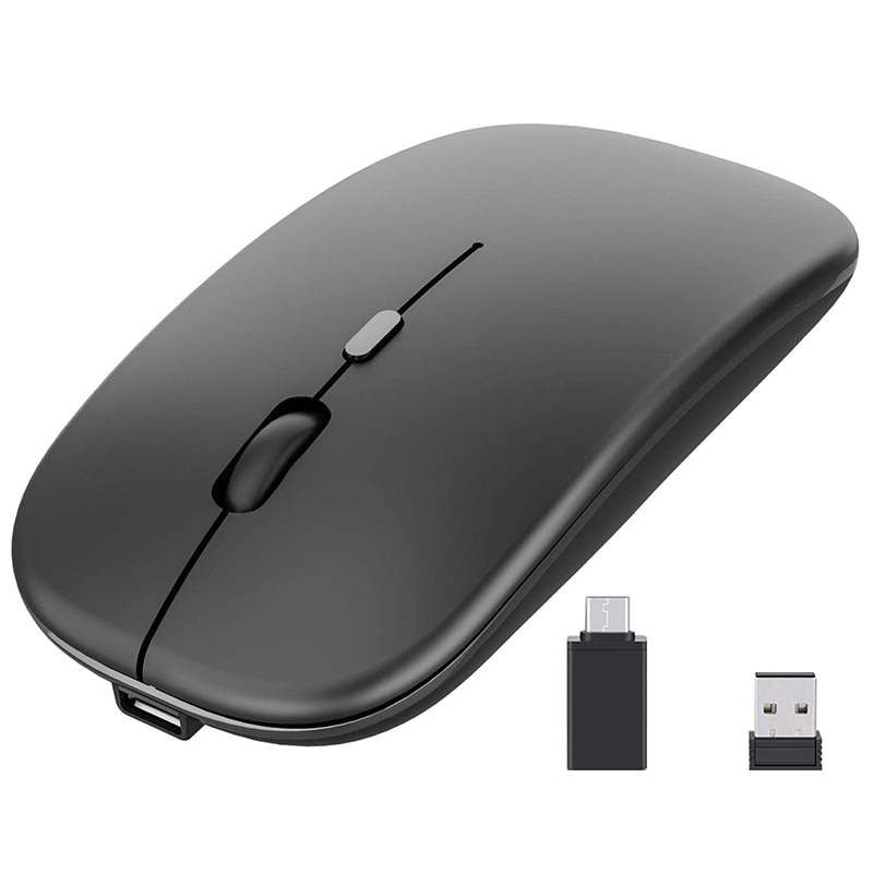 Wireless Mouse Rechargable,2.4G Ultra Silent Optical Mouse with USB and Type-C Receiver, for Laptop, (Black): Default Title