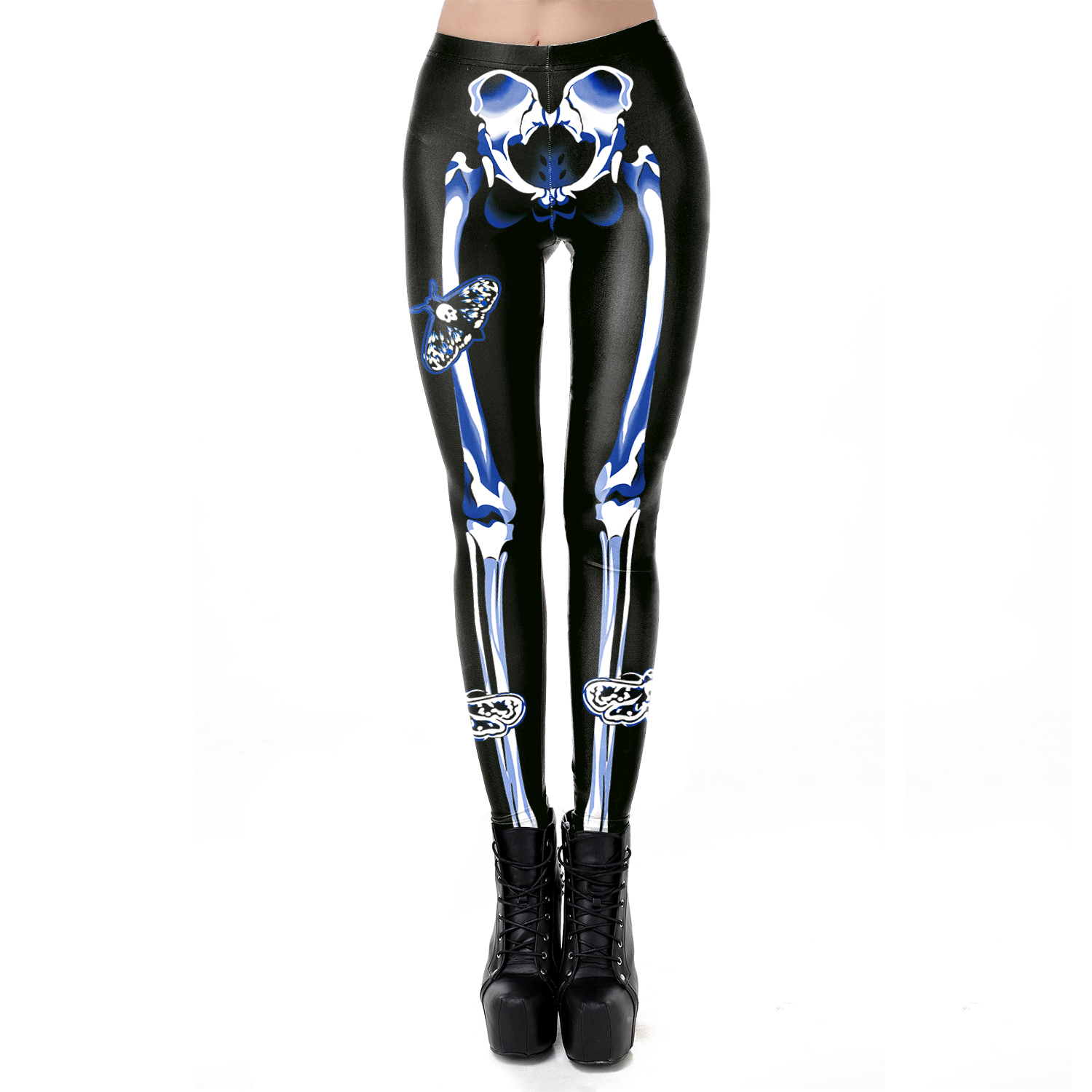 Nadanbao-mallas con estampado de calavera rosa para mujer, pantalones para de Halloween, ropa de calle para vacaciones y Festival, pantalones ajustados de cintura media