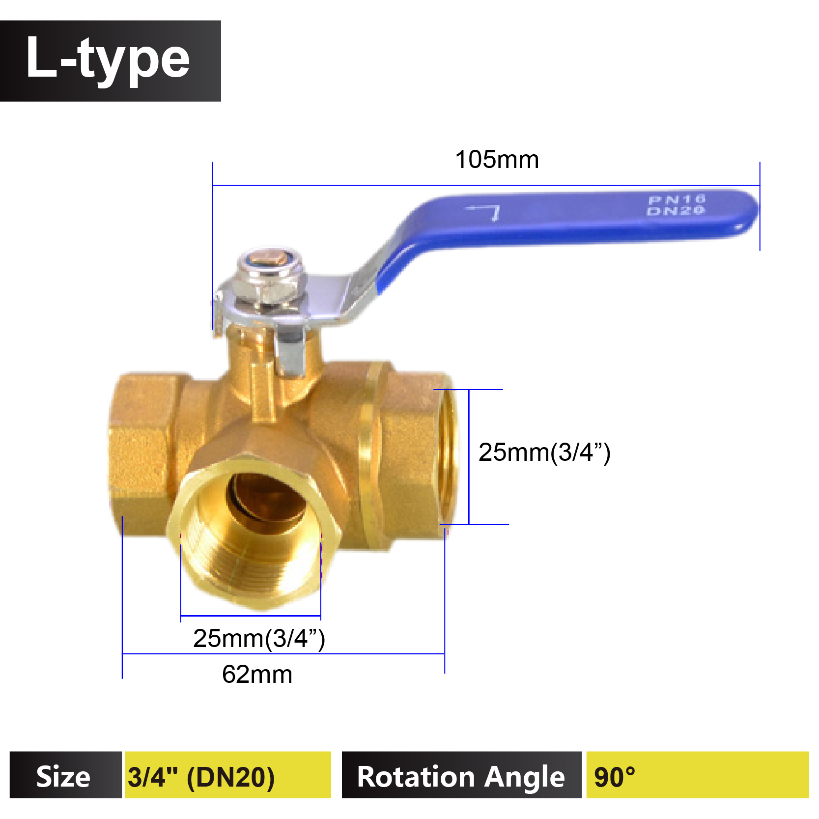 1/4 3/8 1/2 3/4 1 tomme messing 3- vejs ventil t-type l-type indvendig gevind kugleventil afspærring til vand, gas, hvac og vvs: Hvid