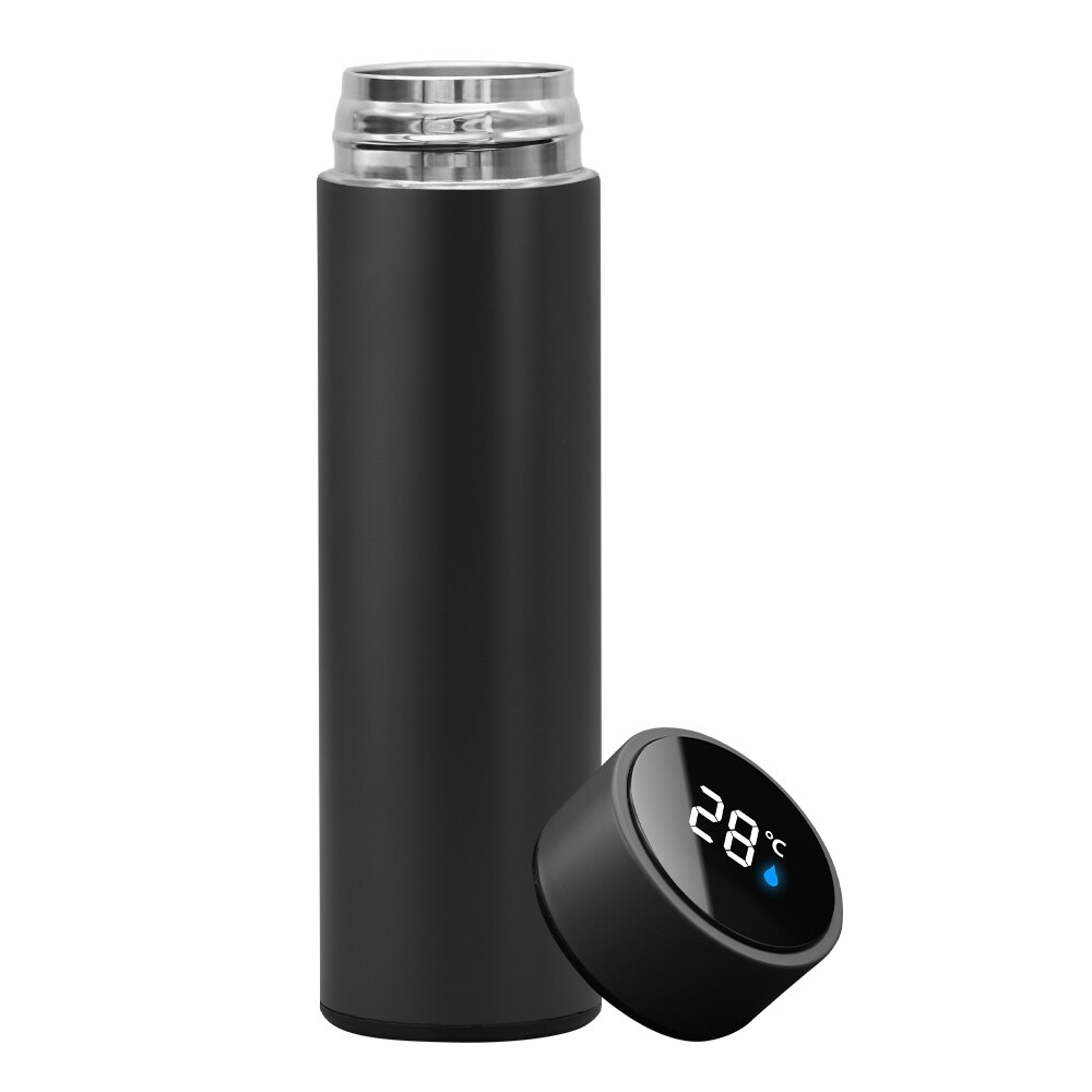 500ML Intelligent temperature display stainless steel vacuum flask Car Coffee Mug Tea Mug Men's and Women's: Black