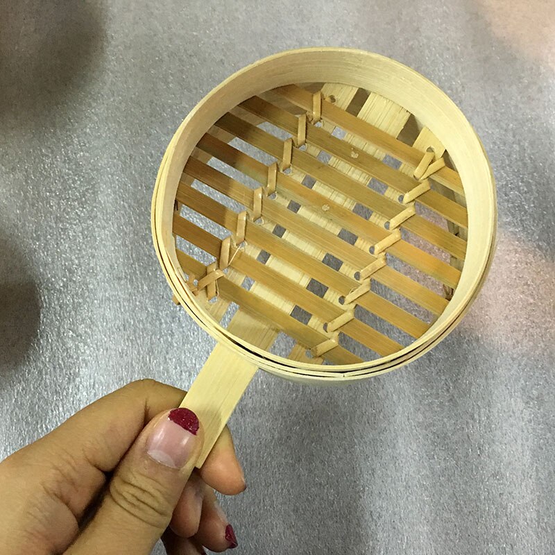 2pc Mini vaporera de bambú cesta con tapa 3,5 pulgadas para la sopa de carne buñuelos dim sum vegetales vapor cocinar herramientas vaporera bambu