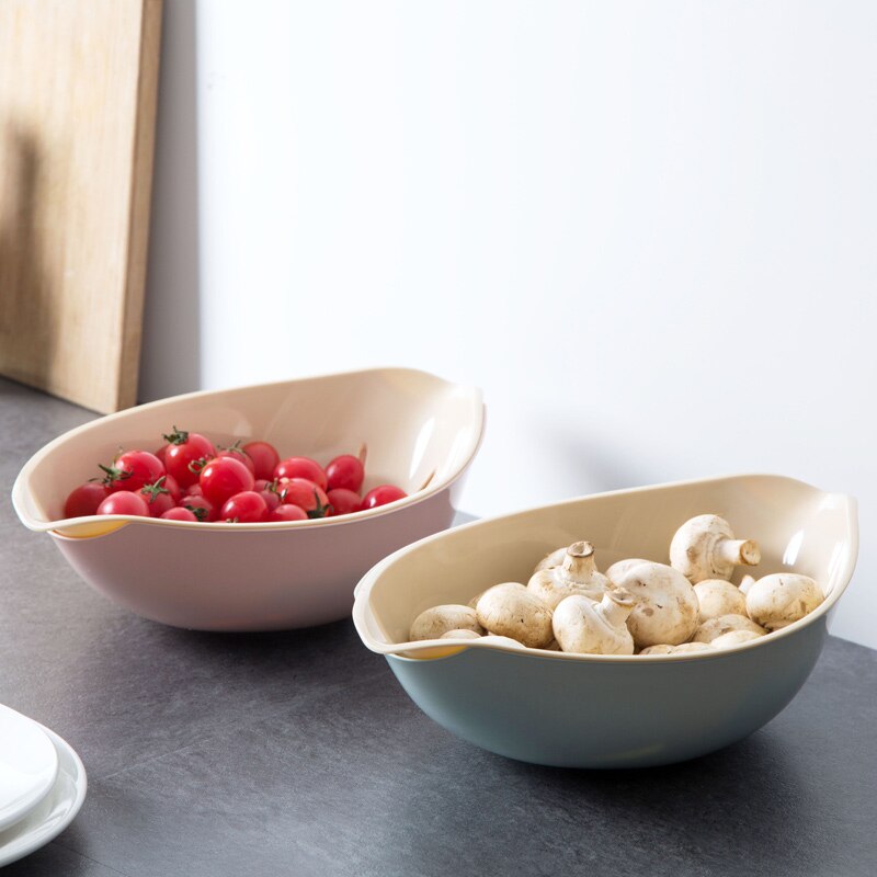 House leaves double wash vegetable basin kitchen plastic drain basin household fruits vegetables leachate wash vegetable basket