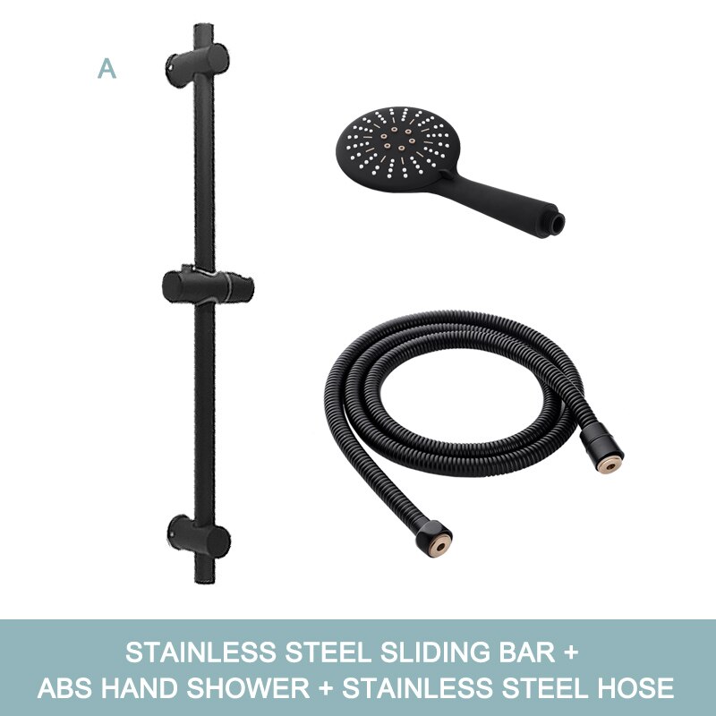 Adjustable 3 Function Matte Black Shower Head Slide Bar with Hand Held Shower and 1.5M Hose Wall Mounted Shower Sliding Bar Set: A Whole Set