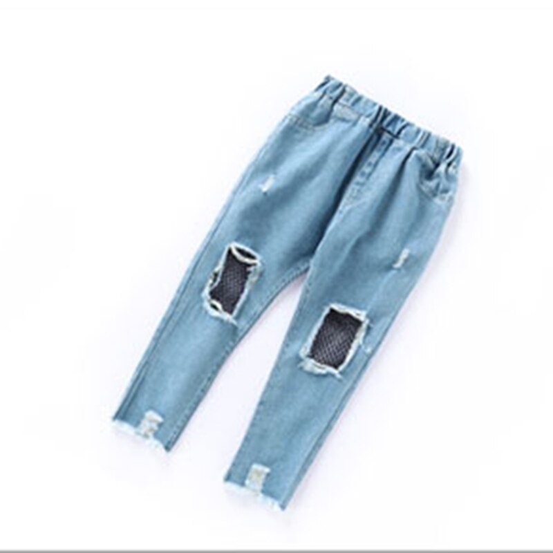 Jeans extensibles pour enfants, pantalon déchiré avec Inserts en maille pour filles, printemps automne