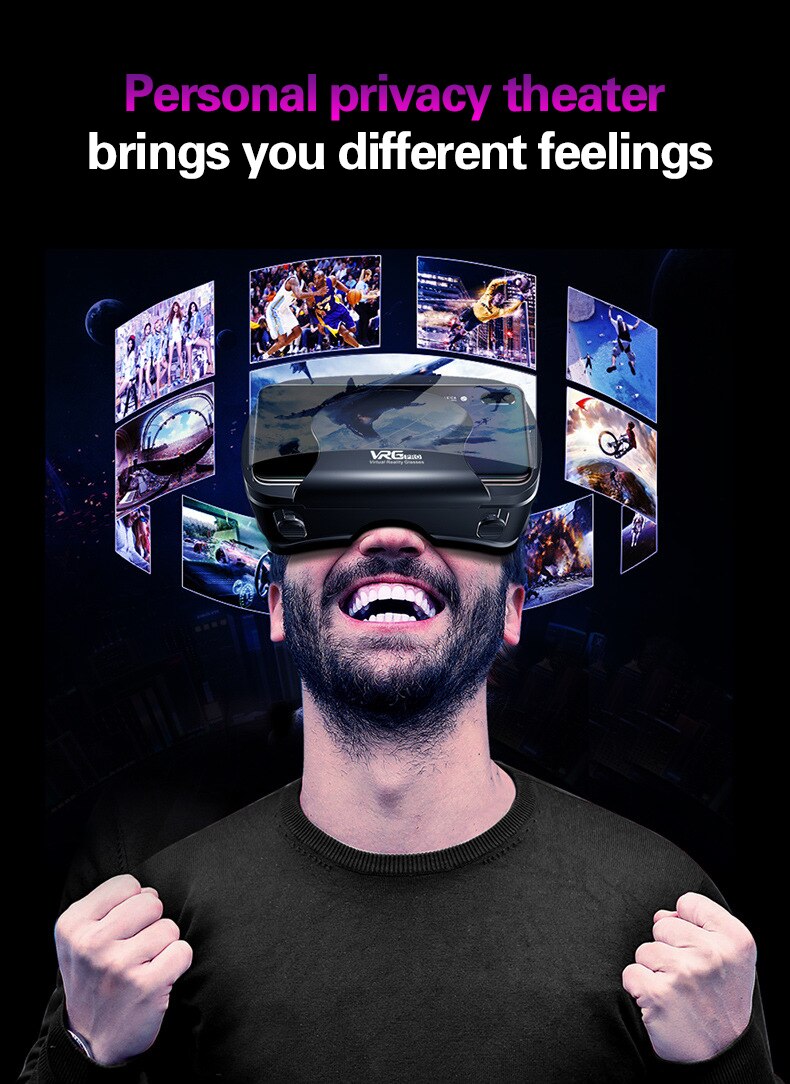 Vr-brille für 5 to 7 zoll-smartphones, vr/ar-brille, vrg pro 3d vr-brille, virtual reality, vollbild, weitwinkel
