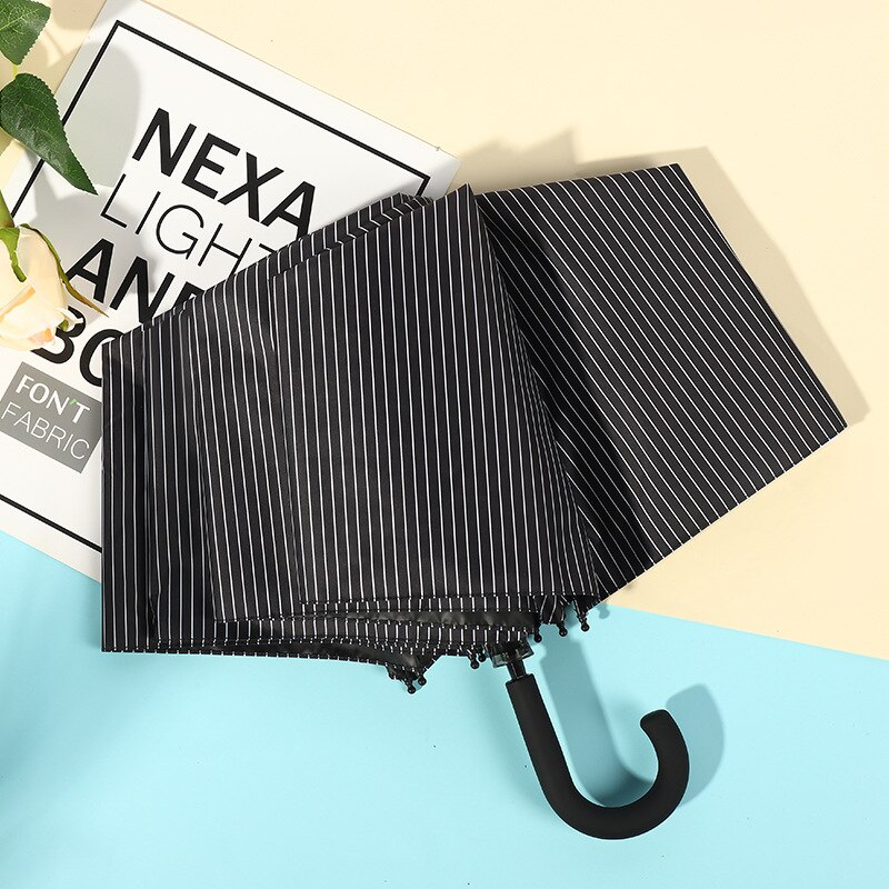 Top paraplu heren regen dames winddicht grote paraplu's buiten zonnig anti-zon 3 opvouwbare krijtstreep paraplu: Krijtstreep zwart