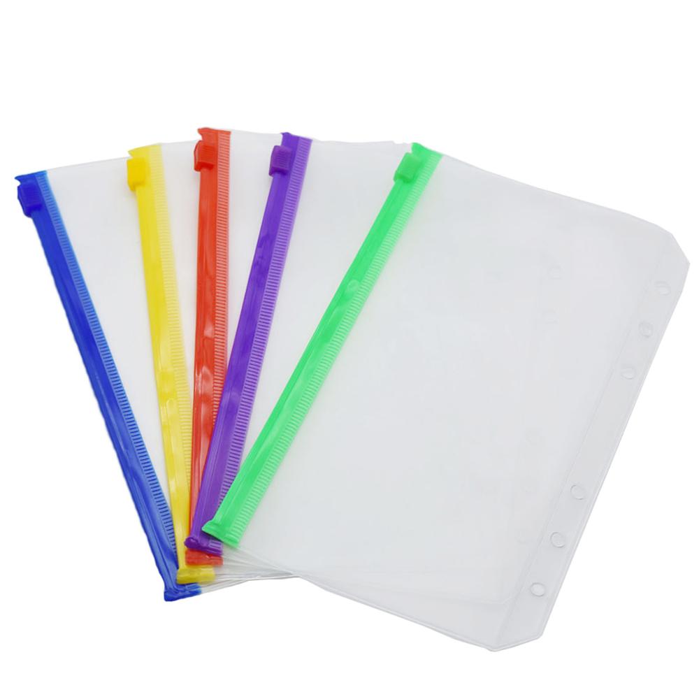 5 uds carpeta bolsillos tamaño A5 A6 6 agujeros archivador con cremallera carpetas de la bolsa para cuaderno carpeta hojas sueltas bolsa transparente de documentos de PVC